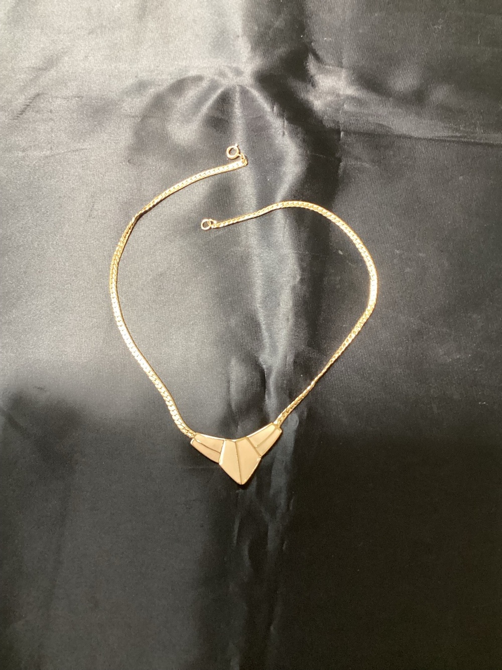 Vintage Gold tone Trifari signed geometric statement necklace.